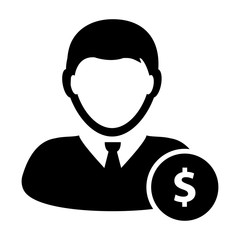 User Icon - User with Dollar, Money, Earnings, Banking, Finance, Investment Icons etc. (Glyph Vector Illustration)