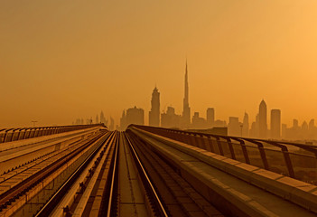 Fototapeta premium metro railway going to Downtown district in Dubai