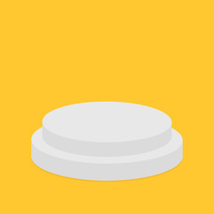Round stage podium. Empty pedistal for display. 3d realistic platform for design. Isolated. Yellow background. Template. Flat design.