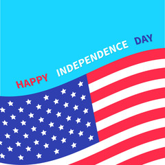 Happy independence day United states of America. 4th of July. Waving American flag frame. Blue background. Isolated. Greeting card. Flat design.