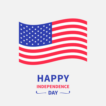 Happy independence day United states of America. 4th of July. Waving American flag. White background. Isolated. Greeting card. Flat design.