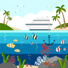 summer sea background witn passenger ship