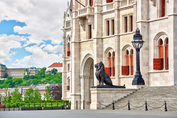 Fototapeta premium Hungarian Parliament Main Entrance. Budapest. Fragments of Build