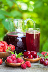Healthy juice made from organic strawberries, cherries and raspberries