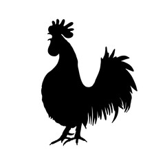 Rooster or cock symbol hand drawing in black, Chinese zodiac sign, black silhouette isolated on white, hand drawn shape. Happy new year Chinese Year of the Rooster zodiac emblem 2017.