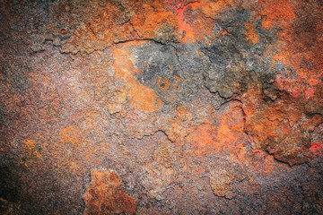Abstract background texture of rusty dirty iron metal plate. Old rusty metal. Red rusted metal with copy space for text or image. Dark edged