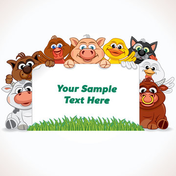 Farm Animals with Sign. Vector