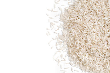 Rice on white background. Close up, top view, high resolution product.