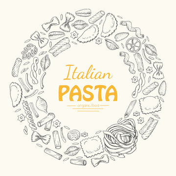 Vector round frame of Italian pasta