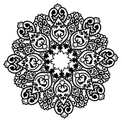 Round ornament. Design for coloring book page or tattoo. Decorative element. Art nouveau.