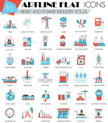 Vector Heavy and power industry ultra modern outline artline flat line icons for web and apps.