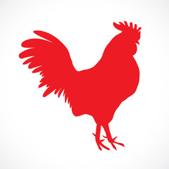 Rooster, cock, red Chinese zodiac illustration. Logo, emblem, symbol design. Red hand drawing silhouette isolated on white. Happy new year Chinese Year of the Rooster zodiac emblem 2017.