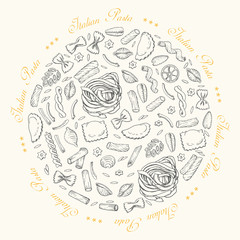 Isolated Italian pasta in a circle