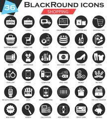 Vector Shopping circle white black icon set. Ultra modern icon design for web.