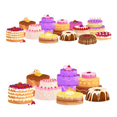 Vector cake icon set, Birthday food, sweet dessert, isolated illustration.