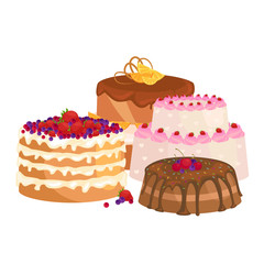 Confectioner cook chef cartoon character with cake. Vector illustrations set