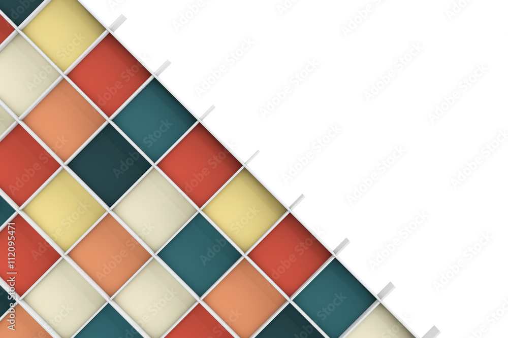 Poster Empty Colorful Shelves. 3d Rendering
