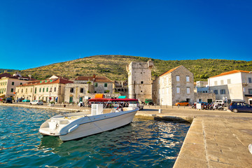 Island of Vis summer harbor and architecture view
