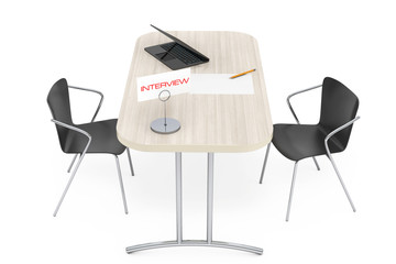 Wooden Table and Chairs for Interview. 3d Rendering