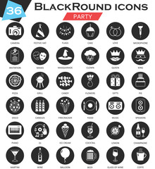 Vector Party circle white black icon set. Ultra modern icon design for web.
