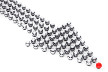 Arrow made from Chrome Sphere with Red in front. 3d Rendering