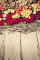 Floral decoration of roses and twigs