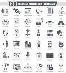 Vector Business management black icon set. Dark grey classic icon design for web.