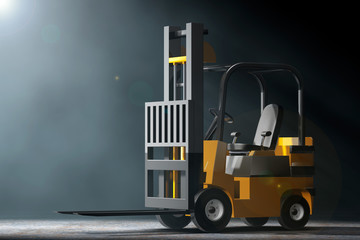 Forklift Truck in the volumetric light. 3d Rendering