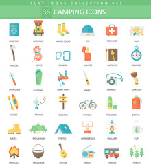 Vector Camping color flat icon set. Elegant style design.