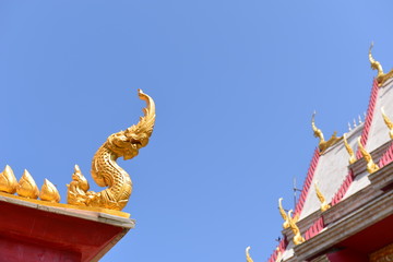 Naga statue on the roof of Wat Phayap, Korat Thailand