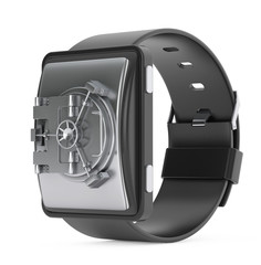 Fototapeta premium Security Concept. Smartwatch with Combination Padlock. 3d Render