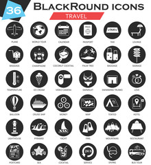 Vector Travel circle white black icon set. Ultra modern icon design for web.