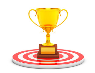 Golden Cup Trophy over Target Center. 3d Rendering