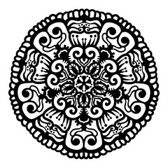 Round ornament. Design for coloring book page or tattoo. Decorative element. Art nouveau.