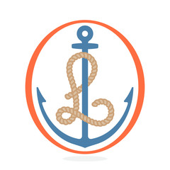 L letter logo formed by rope with an anchor.