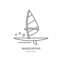 Windsurfing. Vector labels sail and board.
