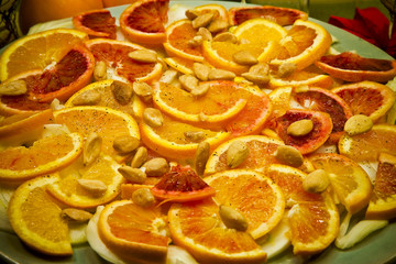 Italian appetizer with orange, fennel and almonds in extra virgin oil