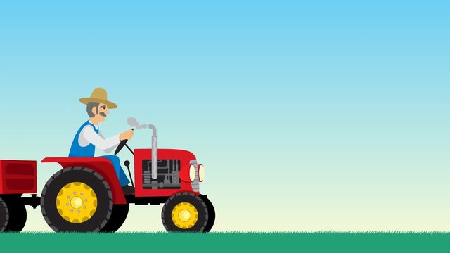Tractor with Background / Looping animation of farmer driving tractor.
