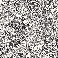 Seamless black and white pattern with paisley