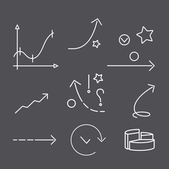 Business graphs and arrows in doodle linear style. Vector illustration