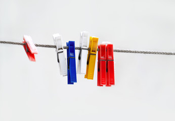 Colorful plastic clothespins