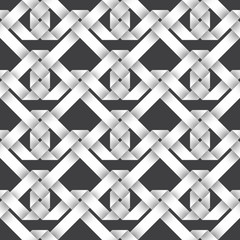Abstract repeatable pattern background of white twisted strips. Swatch of intertwined ribbons. Seamless pattern with volume effect.