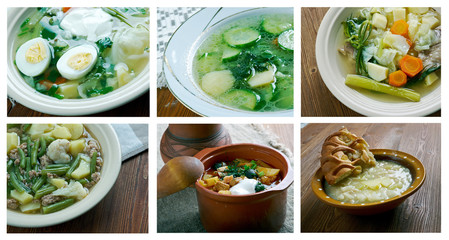 set of different traditional soups