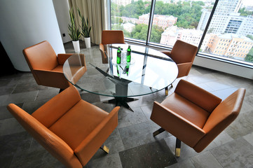 two chairs in hall of office building