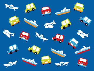 Various types of transport: car, train, airoplane, ship. Vector set of different means of transportation.