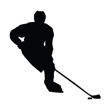 Hockey player vector silhouette, front view, ice hockey winter s