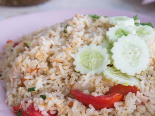 fried rice with cucumber on topping