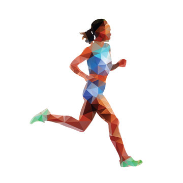 Run, running woman, geometrical vector silhouette. Summer sport.