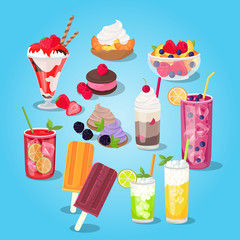 Large Set of Sweets Food Design Flat