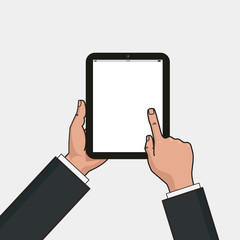 Digital tablet in businessman hands.